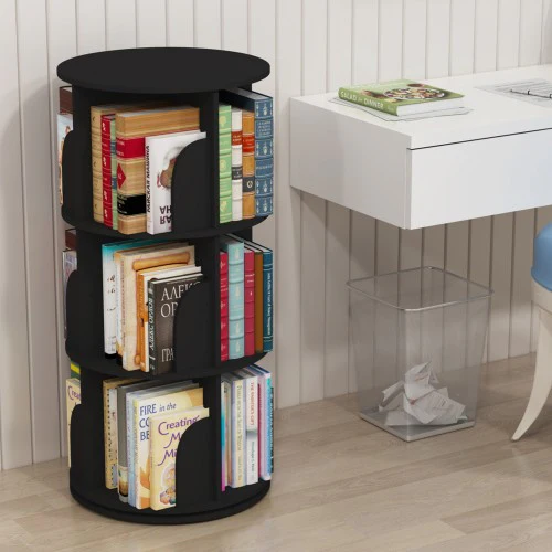 3 Tier 360° Rotating Stackable Shelves Bookshelf Organizer (White) - Image 10