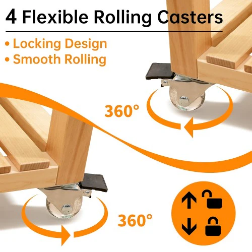 3 Tier Rolling Storage Shelf, Solid Wood Utility Cart with Wheels for Home, Living Room, Bathroom, Kitchen - Image 3