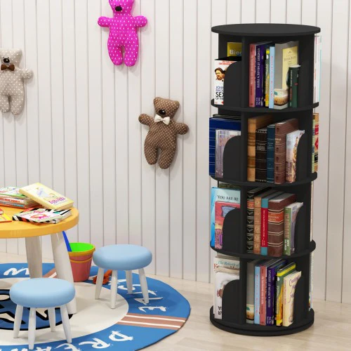 4 Tier 360° Rotating Stackable Shelves Bookshelf Organizer - Image 10