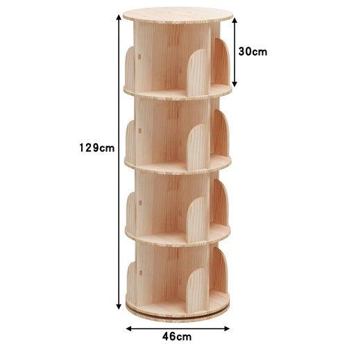 4 Tier Rotating Bookshelf, 360° Solid Wood Rotating Stackable Shelves Bookshelf Organizer for Home, Bedroom, Office - Image 3