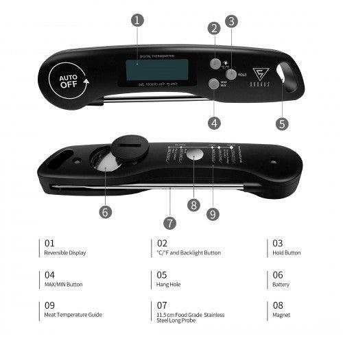Digital Meat Thermometer, 3s Instant Read Kitchen Thermometer Probe with Reversible Display for BBQ, Beef, Pork, Chicken - Image 6