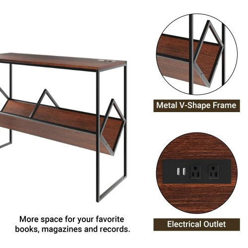 ODIKA Console Table, 109cm Industrial Millwork Wood Entryway Table with Power Outlets and USB Ports for Home, Entryway, Living Room, Office - Image 3
