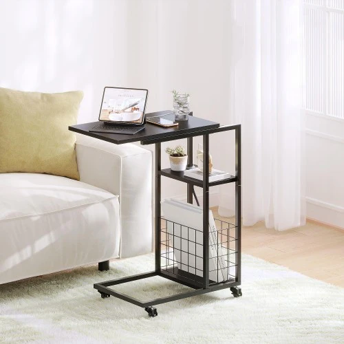 ODIKA Side Table, Under Seating Table with Rolling Wheels, Integrated Power, Adjustable C-Shaped End Table for Home, Living Room, Bedroom (Black) - Image 6