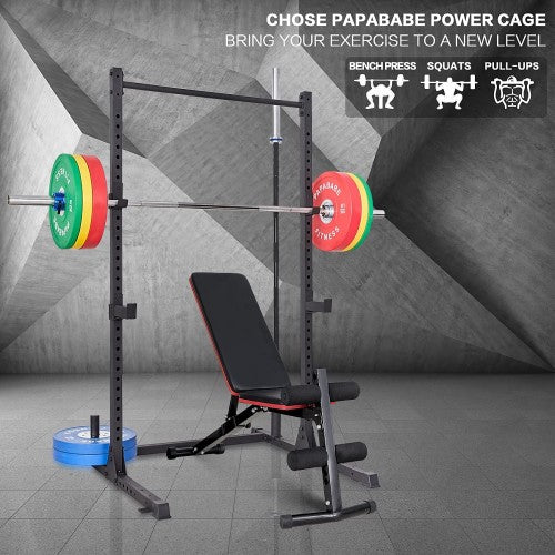 Squat Rack 800LB Capacity Power Rack 2"x 2" Steel Power Cage Exercise Stand with 2 J-Hooks for Bench Press, Weightlifting and Strength Training - 1026783 - Image 8